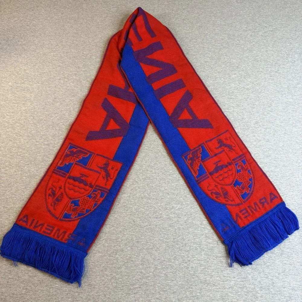 Armenia Football Soccer Fan Scarf Tricolor Flag Coat of Arms Knit Fringe